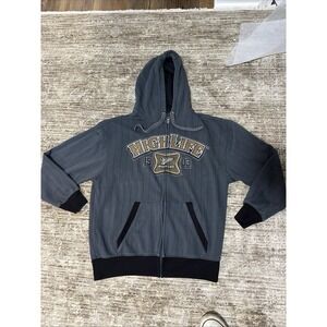 Miller High Life Hoodie Mens Gold Graphic Gray Striped Full Zip, See Measure